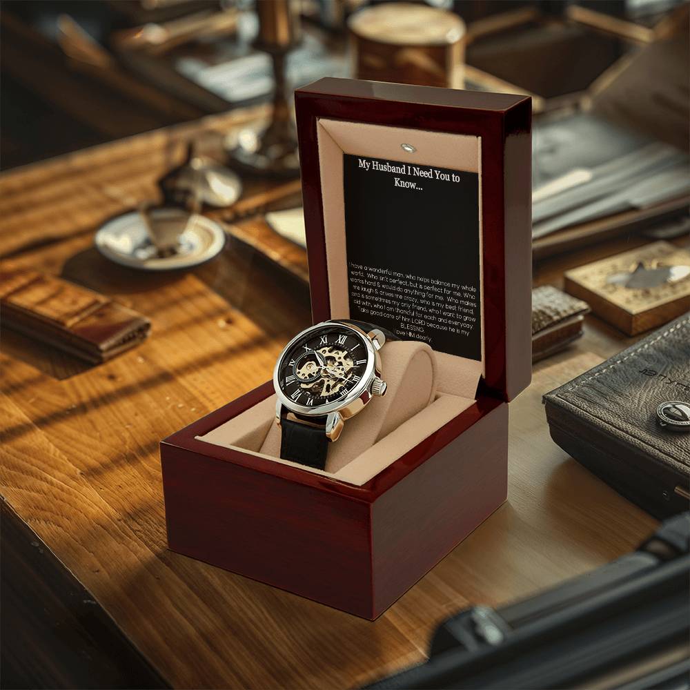 My Husband I Need You To Know I Thank God For You Mens Skeleton Openwork Watch