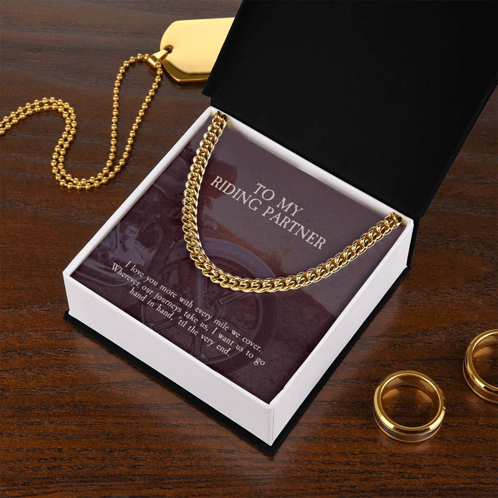 To My Riding Partner - Cuban Link Chain Necklace For Biker Husbandboyfriend From Wifegirlfriend Sterling Silver Neckla