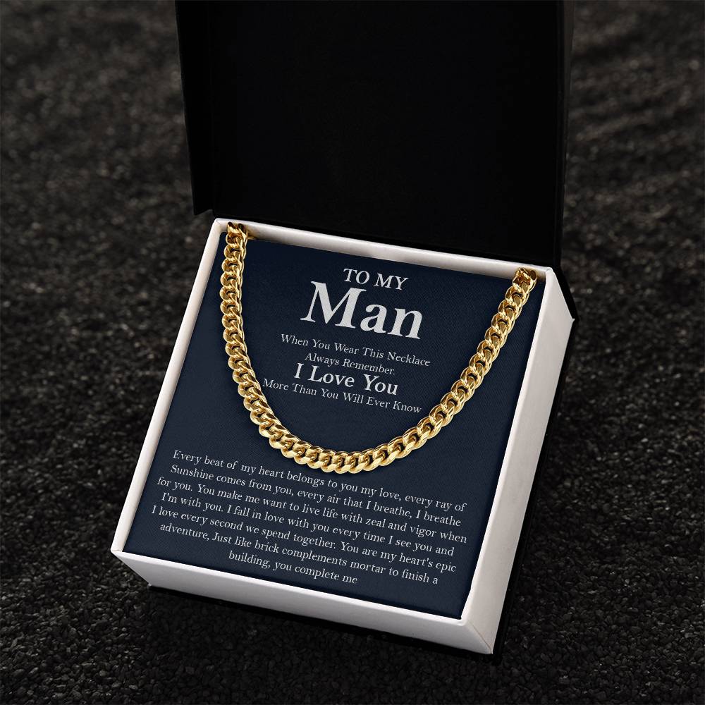 To My Man Cuban Chain Necklace Romantic Birthday Gifts For Husbandboyfriend Gift For Him Christmas Gift Cuban Link Chain