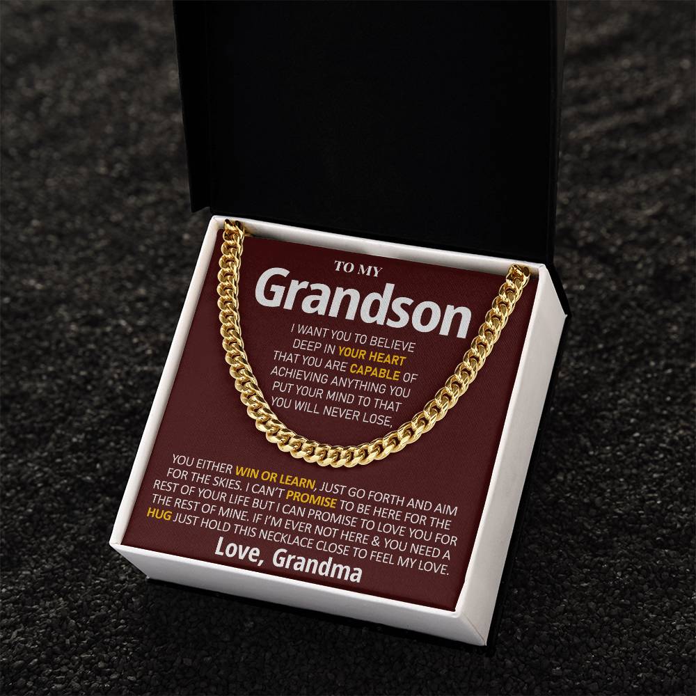 To My Grandson - Feel My Love  Cuban Link Chain Necklace