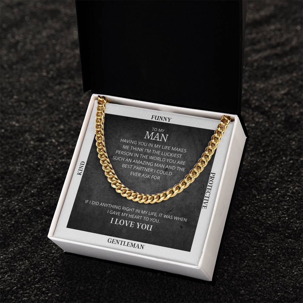 I Gave My Heart To You Cuban Link Chain Necklace Gray Edition