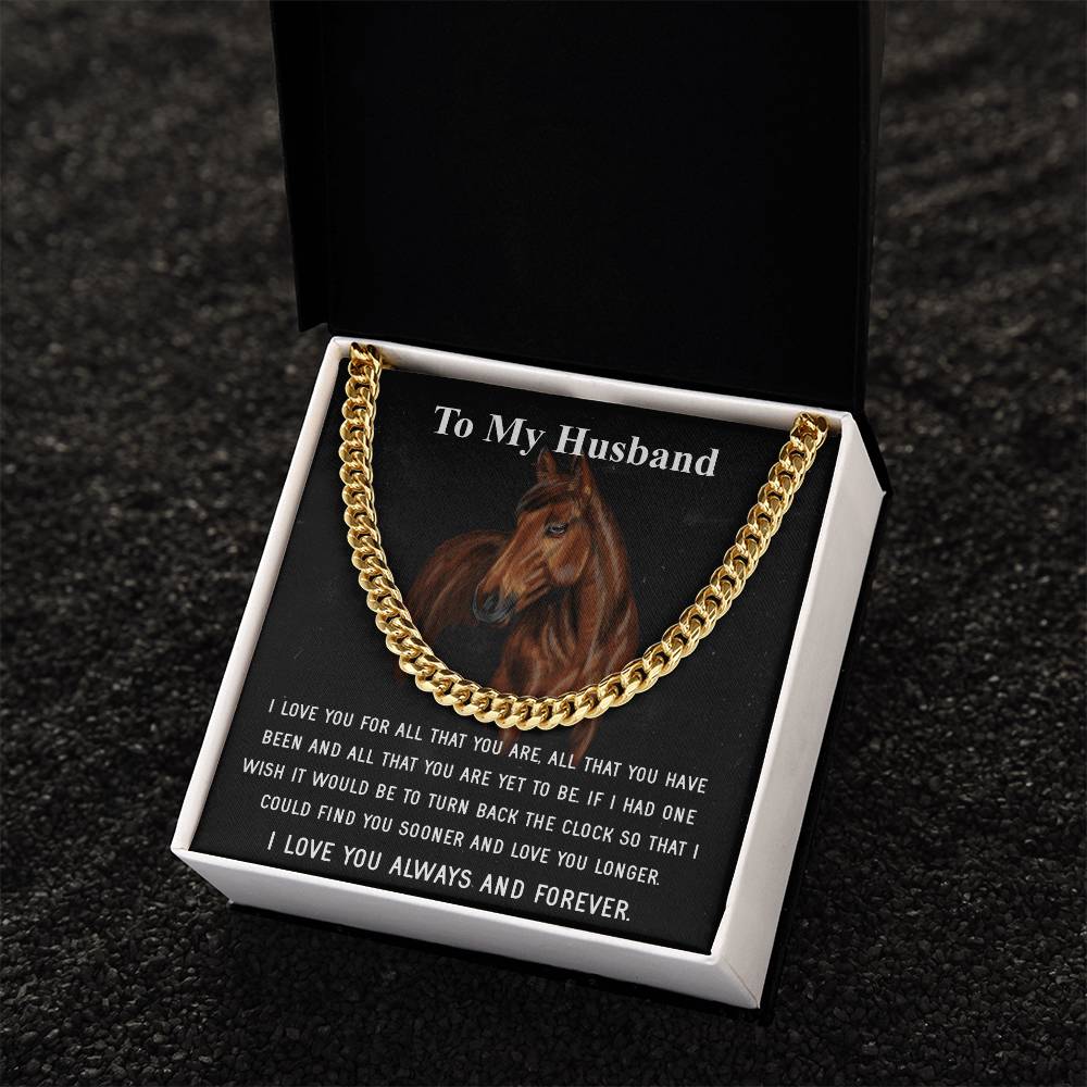 Husband Fathers Day Gift Silver Cuban Link Chain For Men Husband Birthday Gift Anniversary Gift For Horse Lover Cowboy