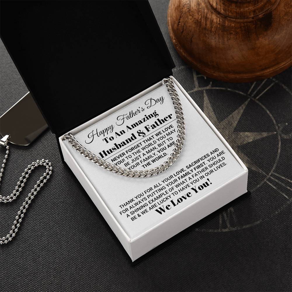 Our World Father's Day Necklace Cuban Link Chain