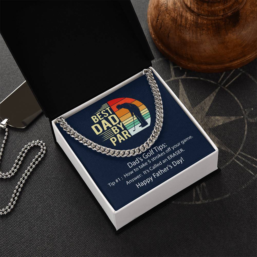 Cuban Link Chain Men Best Dad By Par Golf Joke Necklace For Dad Father's Day Gift Necklace