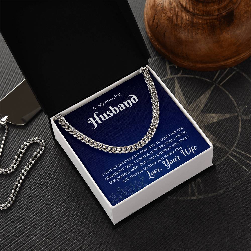 Cuban Link Chain Gift For Husband - I Love You Every Day Necklace