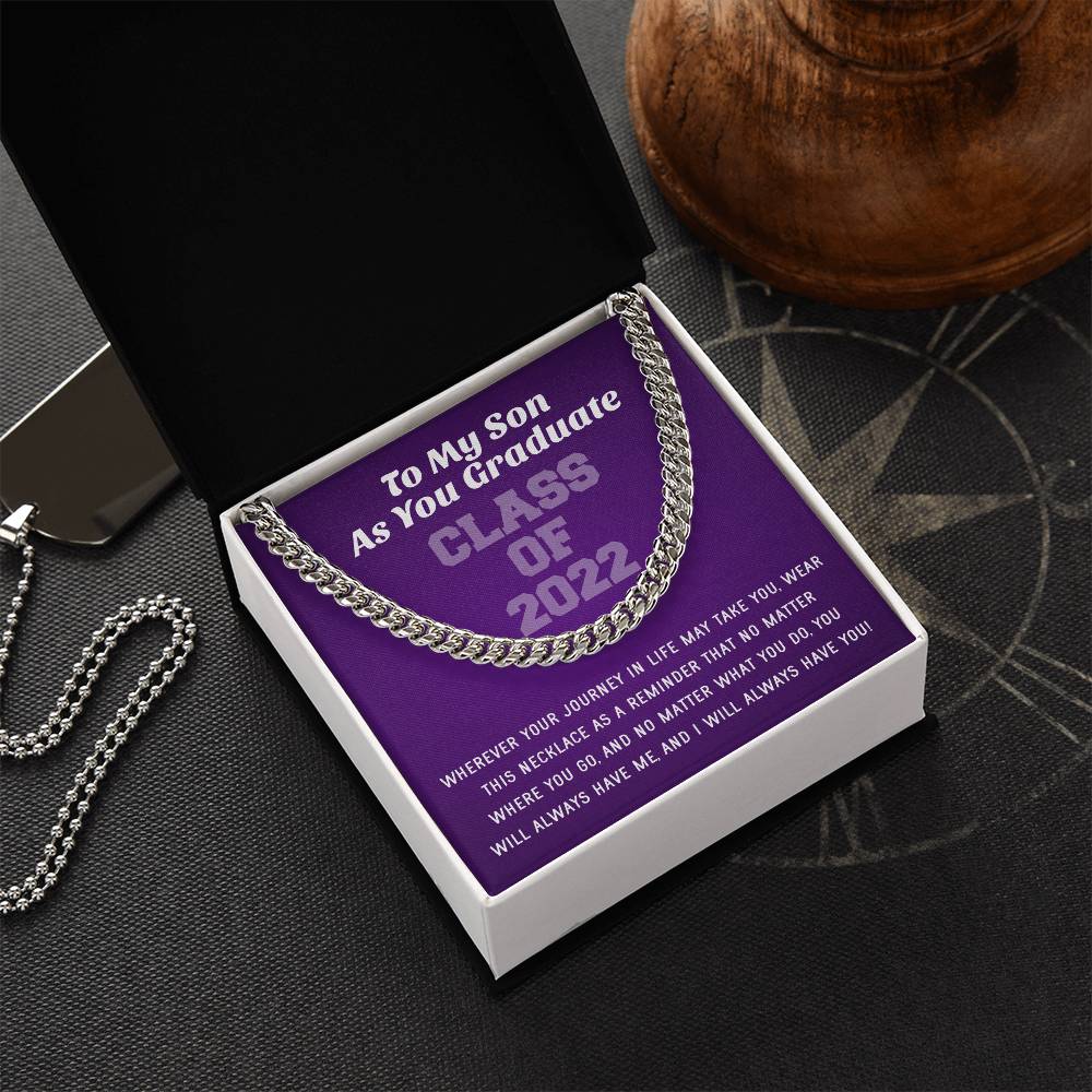 Son Graduation Class Of 2022 High School Graduation College Graduation Gift For Son Mens Gold Cuban Link Chain Necklac