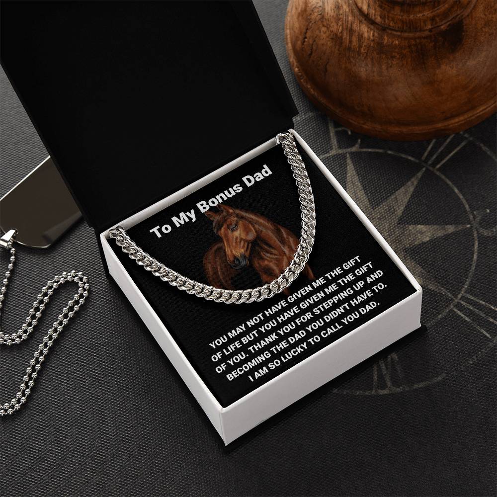 Step Dad Gift From Step Daughter Bonus Dad Gift From Bonus Son Fathers Day Horse Lover Gift For Stepped Up Dad Cuban Link Chain