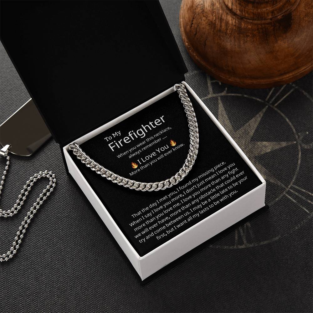 To My Firefighter Cuban Link Chain Necklace