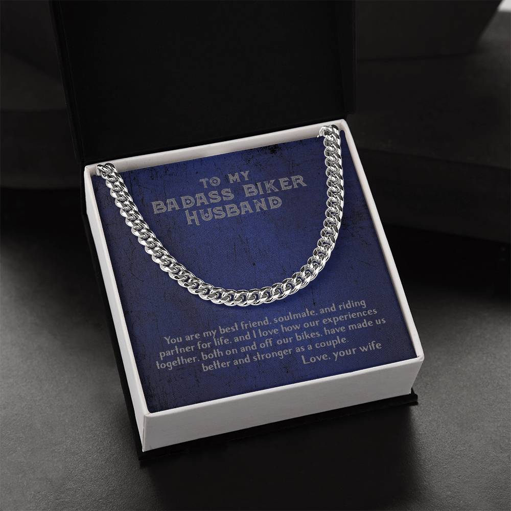 To My Badass Biker Husband From Wife - Cuban Link Chain Necklace For Biker Motorcycle Couple Gift For Him
