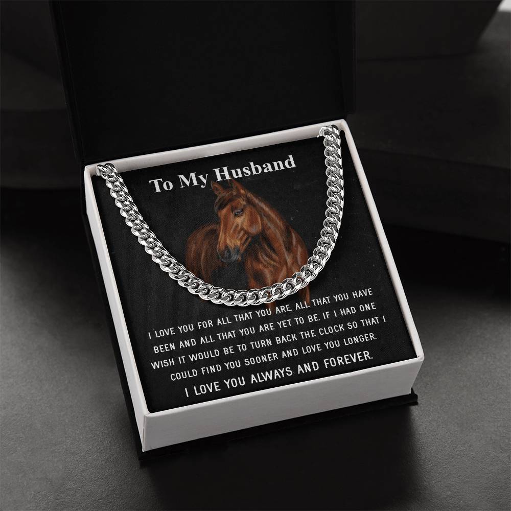 Husband Fathers Day Gift Silver Cuban Link Chain For Men Husband Birthday Gift Anniversary Gift For Horse Lover Cowboy