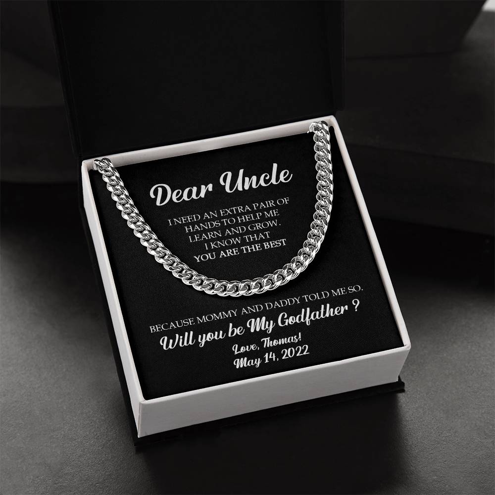 Godfather Proposal Gift Will You Be My Godfather Personalized Godfather Necklace Godfather Request Cuban Link Chain