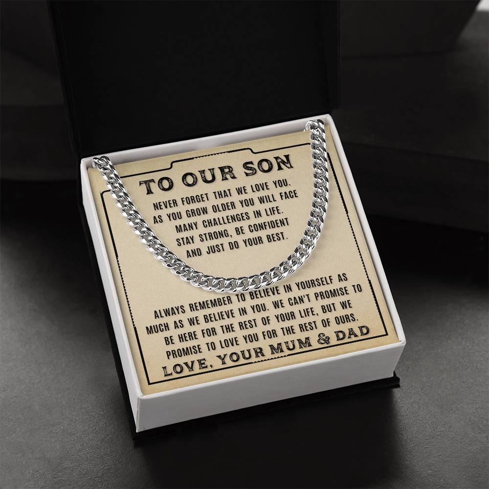 To Our Son - Never For Get That -From Mum And Dad Cuban Link Chain