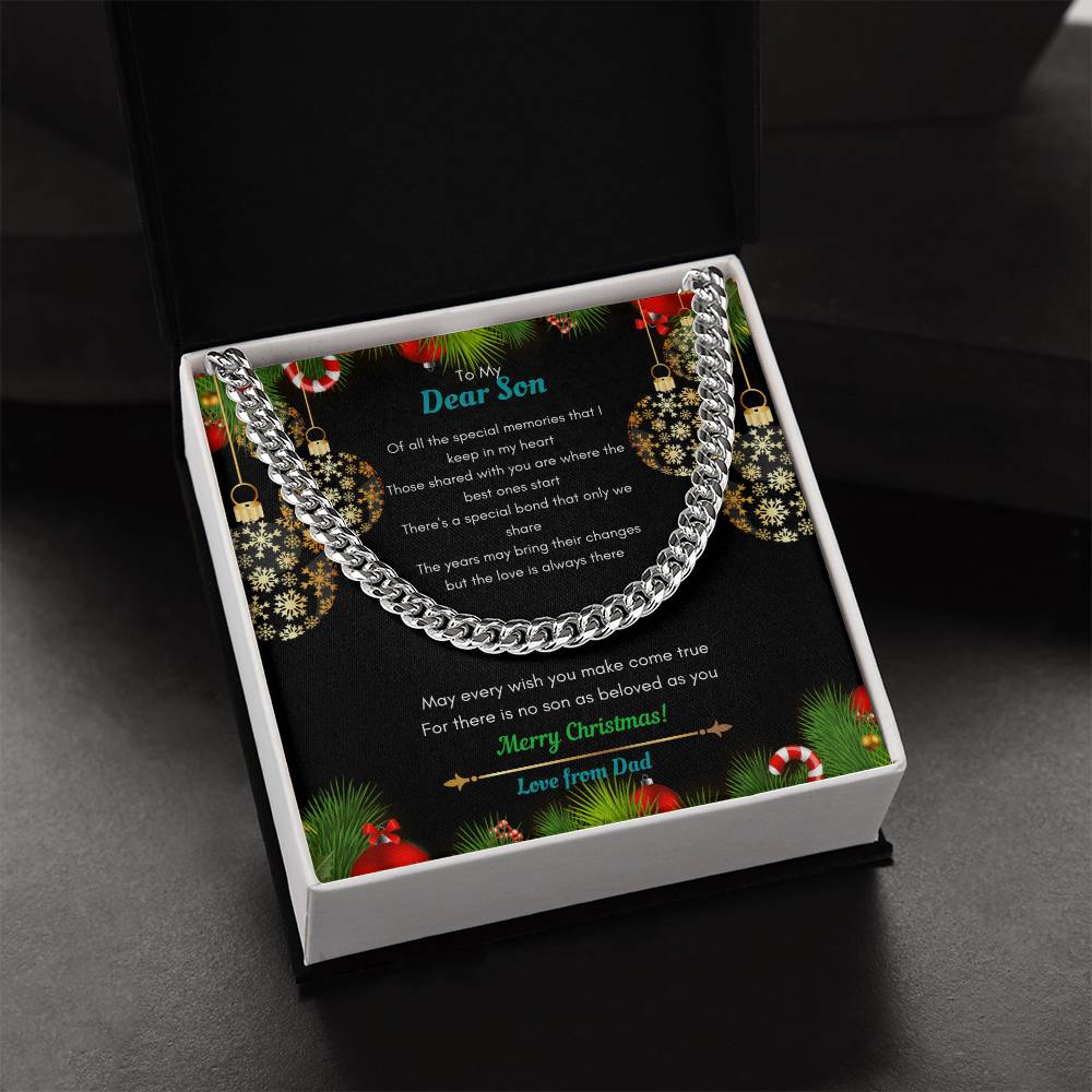 Dad To Son Christmas Cuban Link Chain Necklace