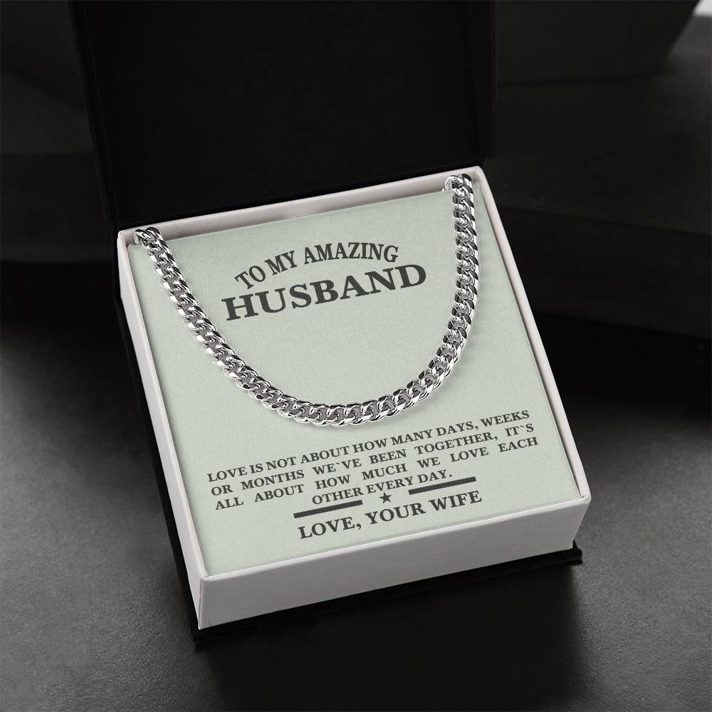 Stainless Steel Husband Birthday Husband Anniversary Cuban Link Chain Message Necklace For Husband Message Card Jewelr