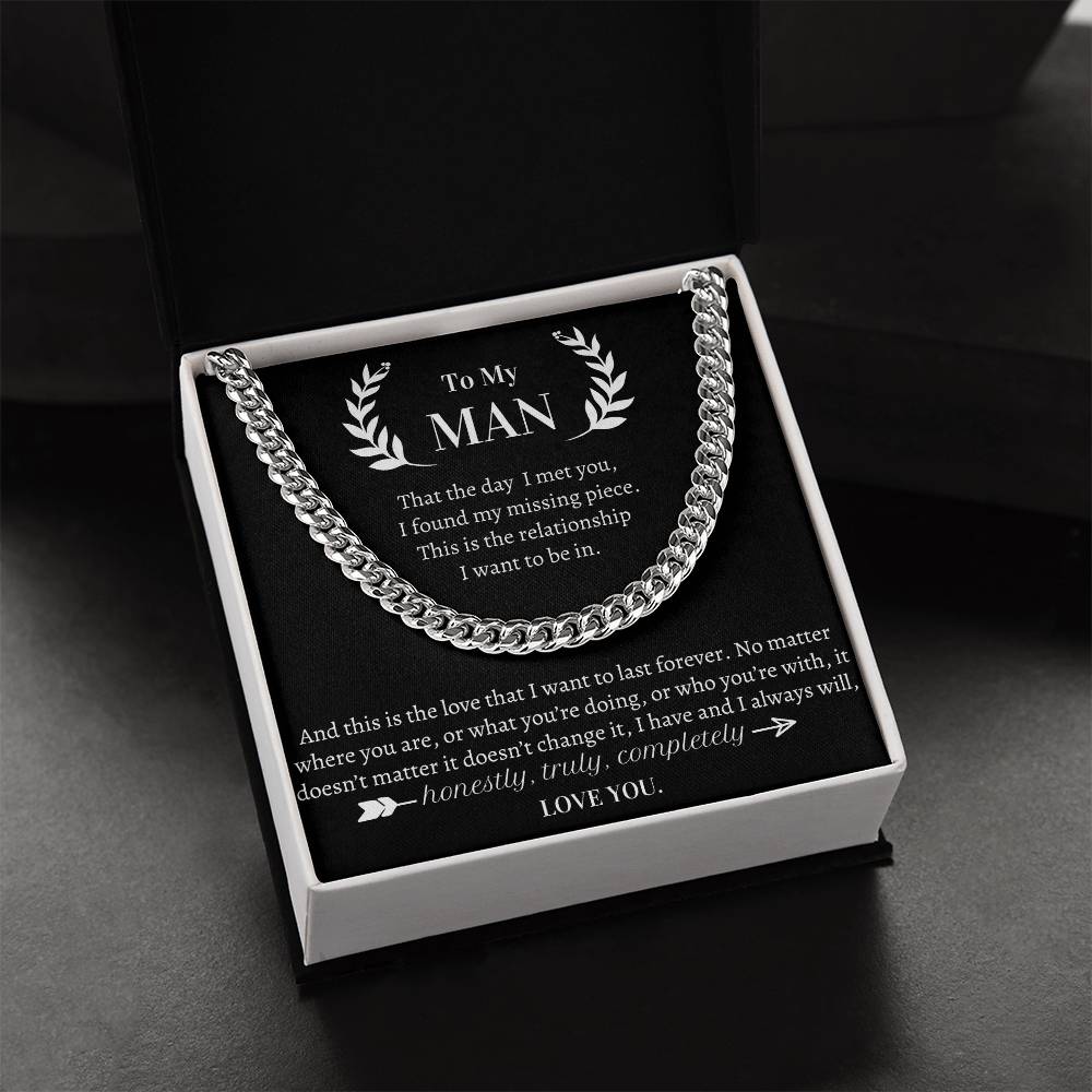Valentine's Gift For Him- I Always Will  Honestly Truly Completely Love You Cuban Link Chain