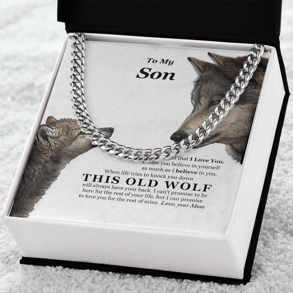 I Believe In You This Old Wolf Mom Gift For Son Cuban Link Chain Necklace