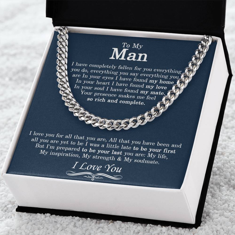 To My Man Chain Necklace Men Chain Necklace Sentimental Gift For Husband Boyfriend Anniversary Gift Valentine Gift Cuban Link Chain