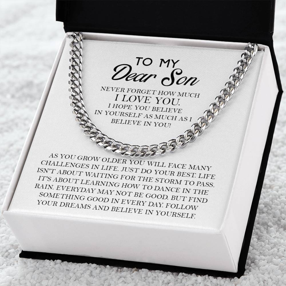 To My Dear Son - Never Forget How Much I Love You Chain Necklace For Him For Birthday Graduation Anniversary Cuban Link Chain