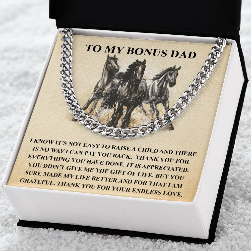 Step Dad Gift From Step Daughter Bonus Dad Gift From Bonus Son Fathers Day Horse Lover Gift For Stepped Up Dad Cuban Link Chain