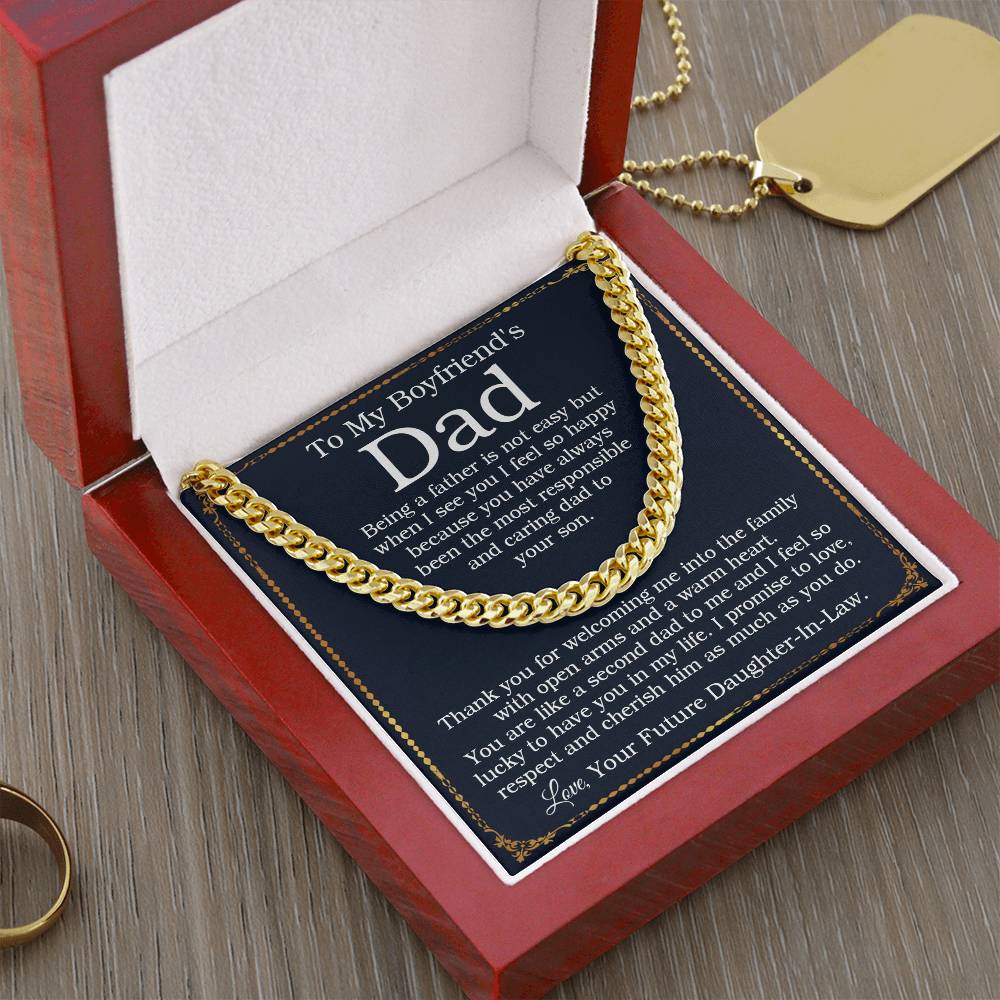 To My Boyfriend's Dad Cuban Chain Necklace Birthday Gift For Boyfriends Dad Fathers Day Christmas Gift Cuban Link Chain