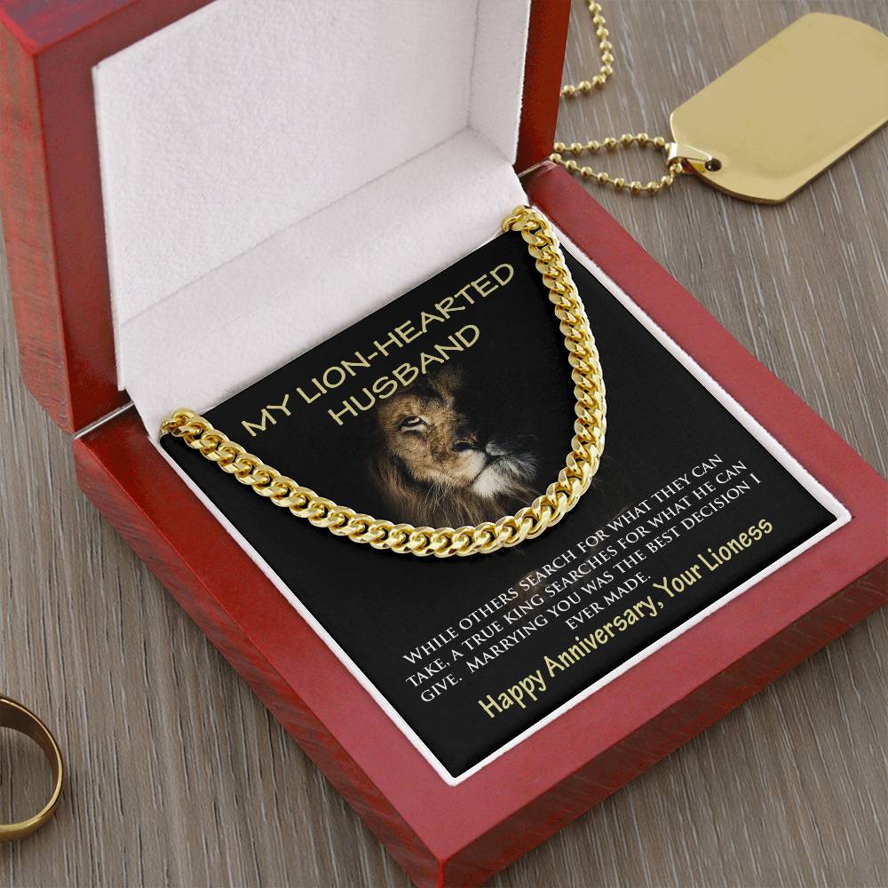 My Lion-Hearted Husband Curb Chain Necklace Gift Cuban Link Chain