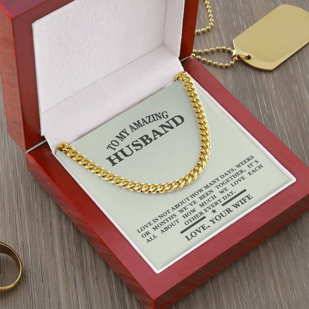 Stainless Steel Husband Birthday Husband Anniversary Cuban Link Chain Message Necklace For Husband Message Card Jewelr