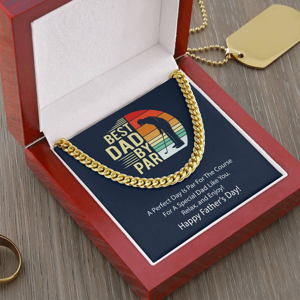 Cuban Link Chain Men Best Dad By Par Gift Necklace For Golf Dad Father's Day Gift Necklace For Dad Bonus Dad Gift