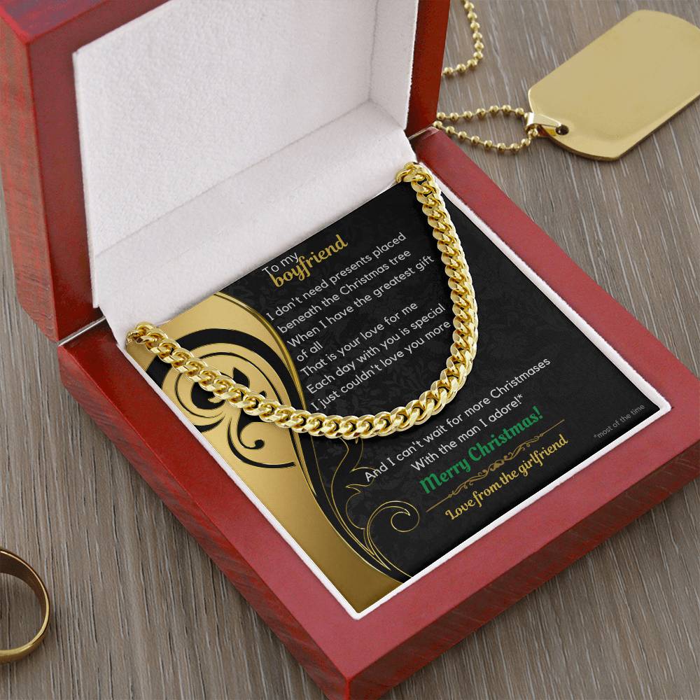 To My Boyfriend Christmas Cuban Link Chain Necklace