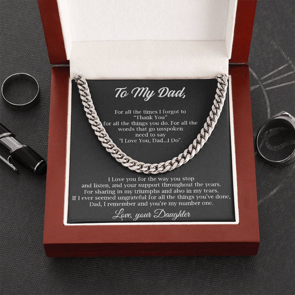 To My Dad Cuban Chain Necklace Gift For Dad From Daughter Father's Day Gift Dad Birthday Present Cuban Link Chain
