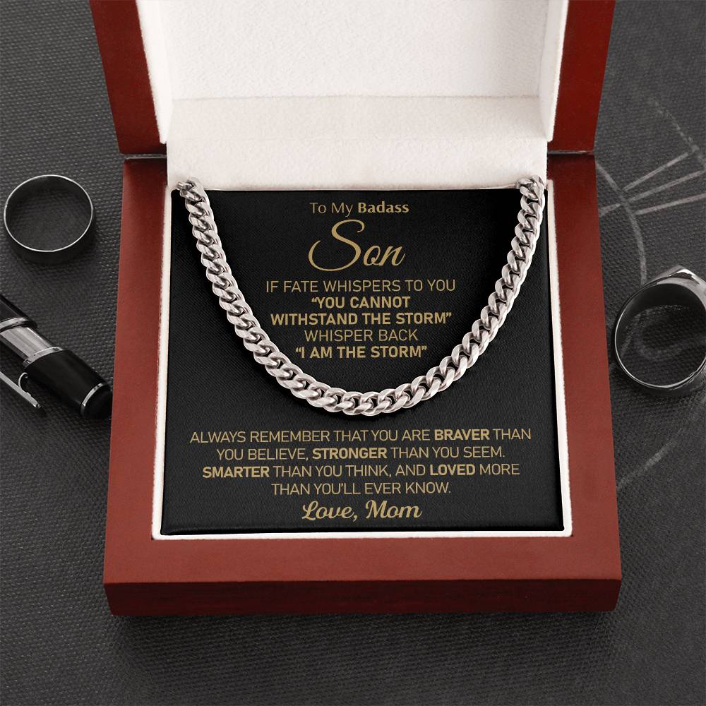To My Badass Son - I Am The Storm  Cuban Link Chain Necklace