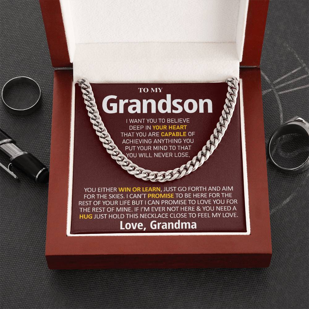 To My Grandson - Feel My Love  Cuban Link Chain Necklace