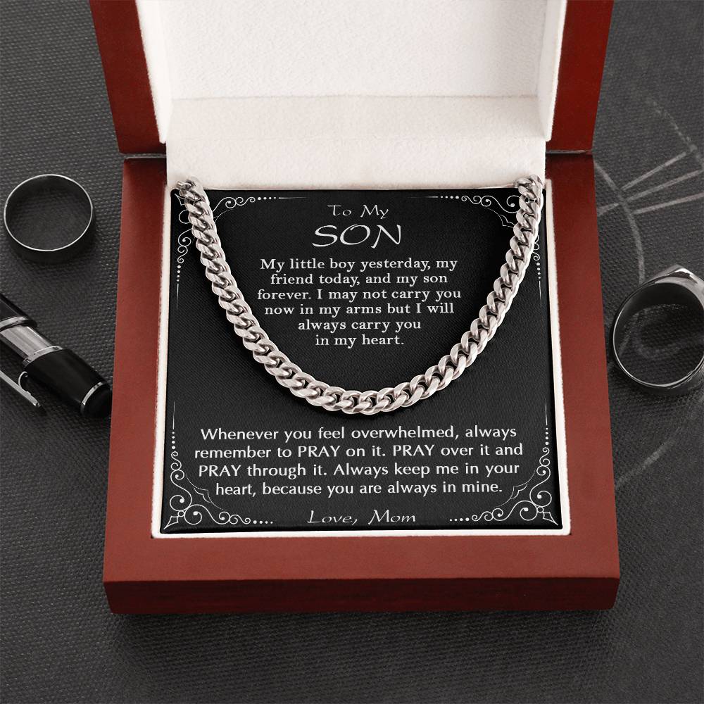 To My Son - Pray Through It Gift For Son Religious Gift From Mom To Son Son's Birthday Christmas Gift Cuban Link Chain