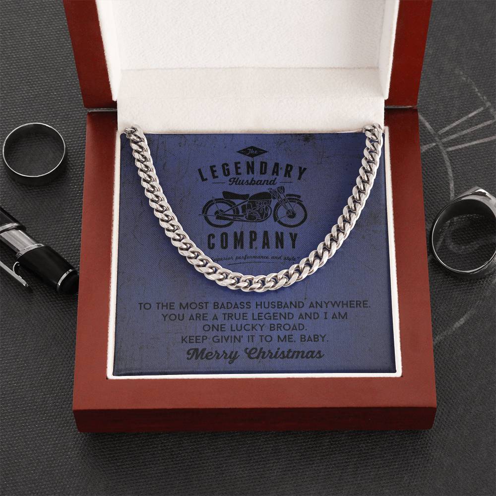 Legendary Husband - Gift From Wife For Biker Husband Cuban Link Chain Necklace In Silver Or Gold Motorcycle Gifts For