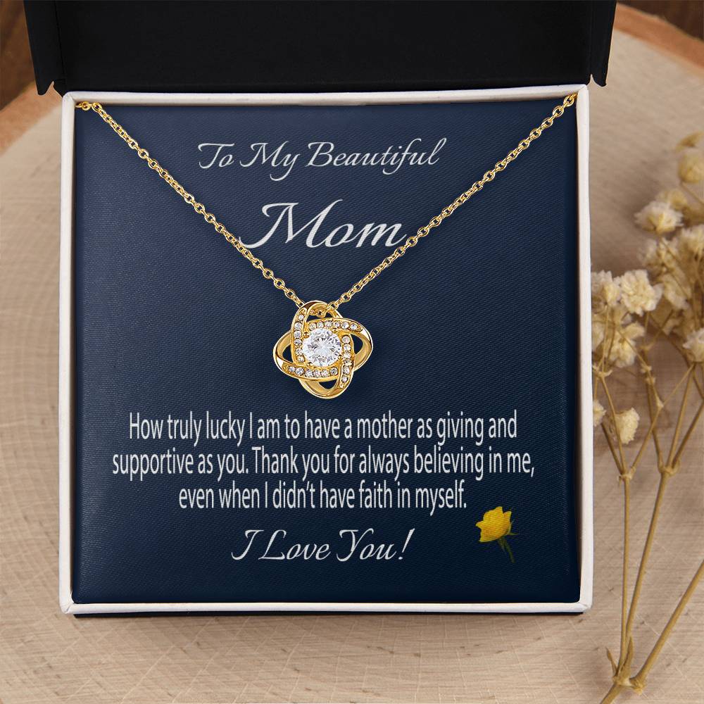 To My Beautiful Mom Gift Necklace Message Card Necklace For Mom Mom Birthday Gift Mother's Day Gift Necklace F Love Knot Necklace