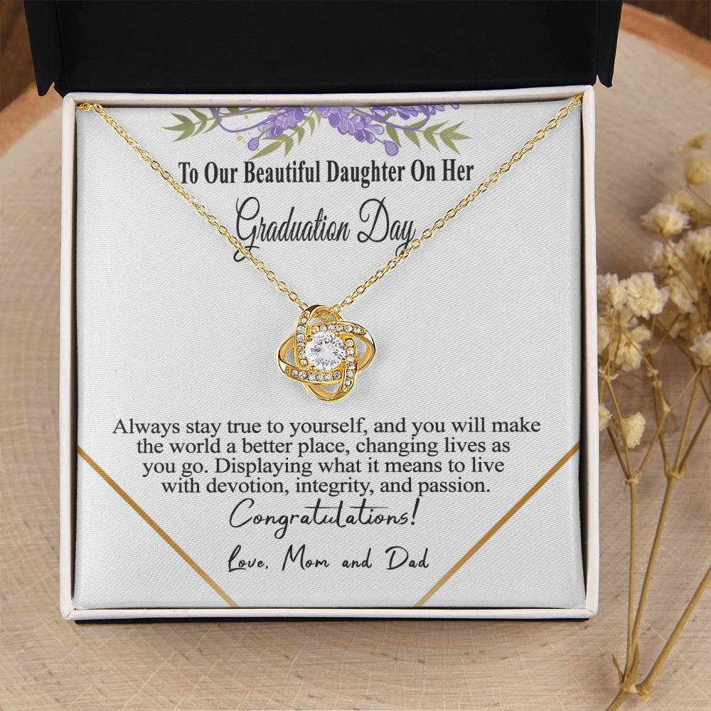 Graduation Gift Necklace For Daughter To Our Beautiful Daughter On Her Graduation Day Message Card Necklace For Daughter Gr Love Knot Necklace