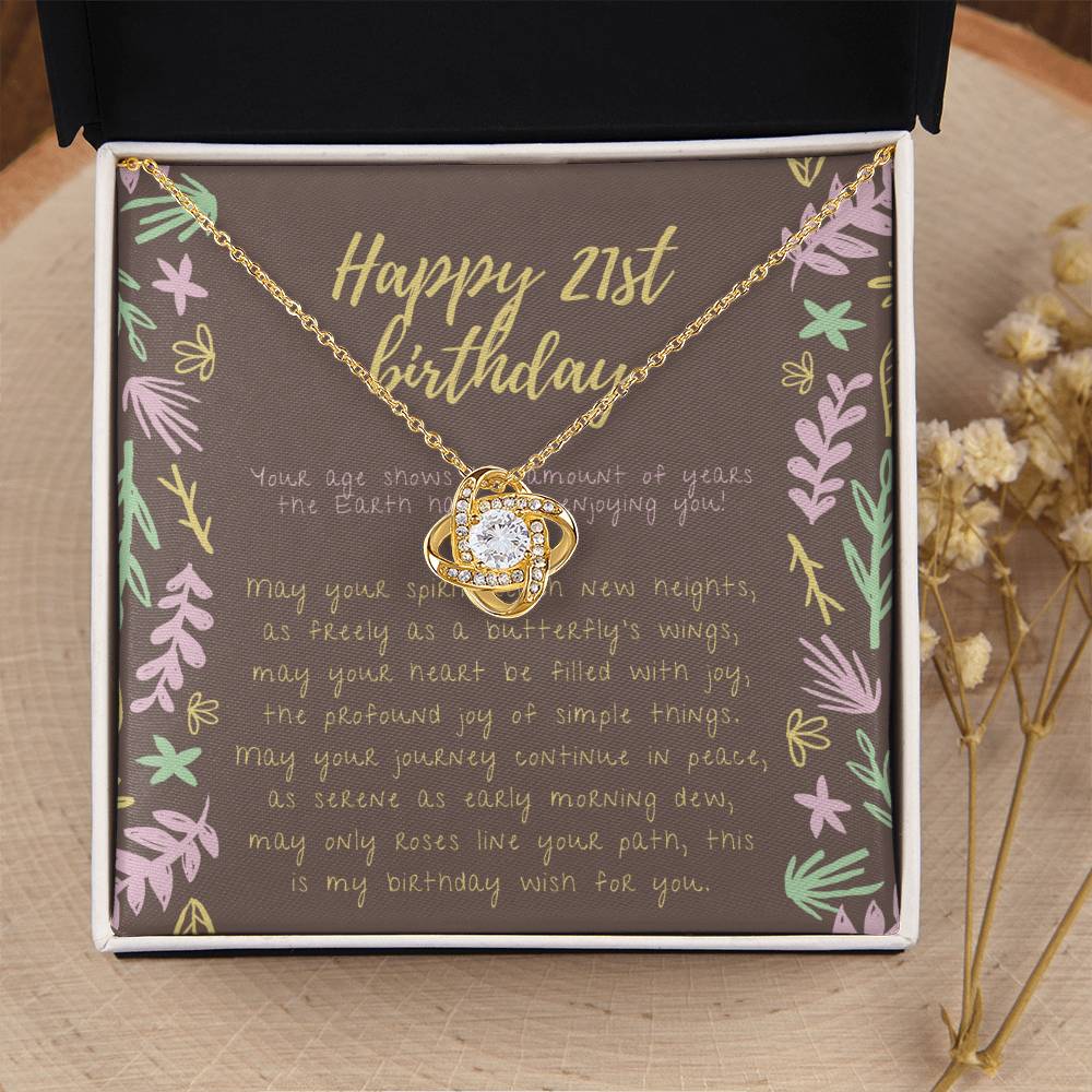 Happy 21St Birthday Necklace 21St Birthday Gift For Her 21St Birthday Gift For Women 21St Birthday Gift Necklace Happy Love Knot Necklace