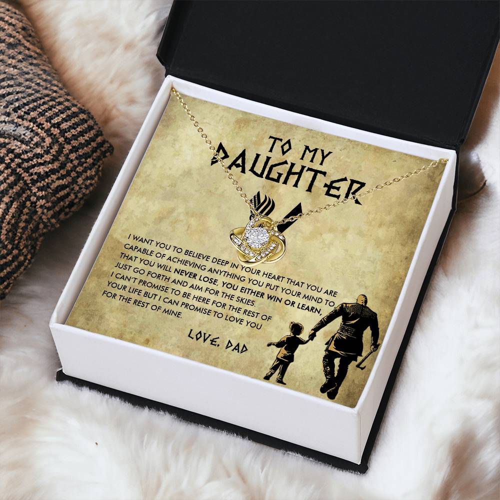 To My Daughter Jewelry With Luxury Box Daughter Birthday Gift Viking Girl  Bold Brave Strong Viking Dad Chr Love Knot Necklace