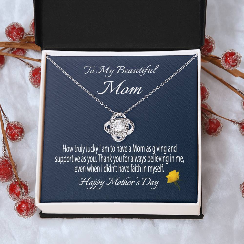 To My Beautiful Mom Gift Necklace Mother's Day Message Card Necklace For Mom To Mom From Daughter Gift To Mom From Son Gift Ne(1) Love Knot Necklace