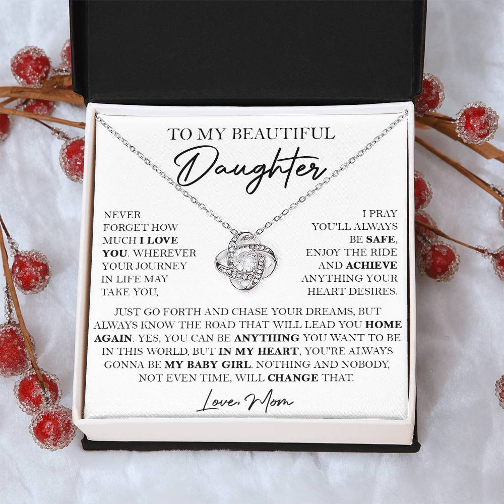 To My Beautiful Daughter Necklace Daughter Gift From Mom Birthday Graduation Christma Love Knot Necklace