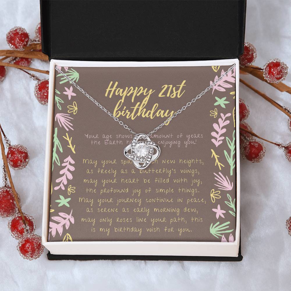 Happy 21St Birthday Necklace 21St Birthday Gift For Her 21St Birthday Gift For Women 21St Birthday Gift Necklace Happy Love Knot Necklace