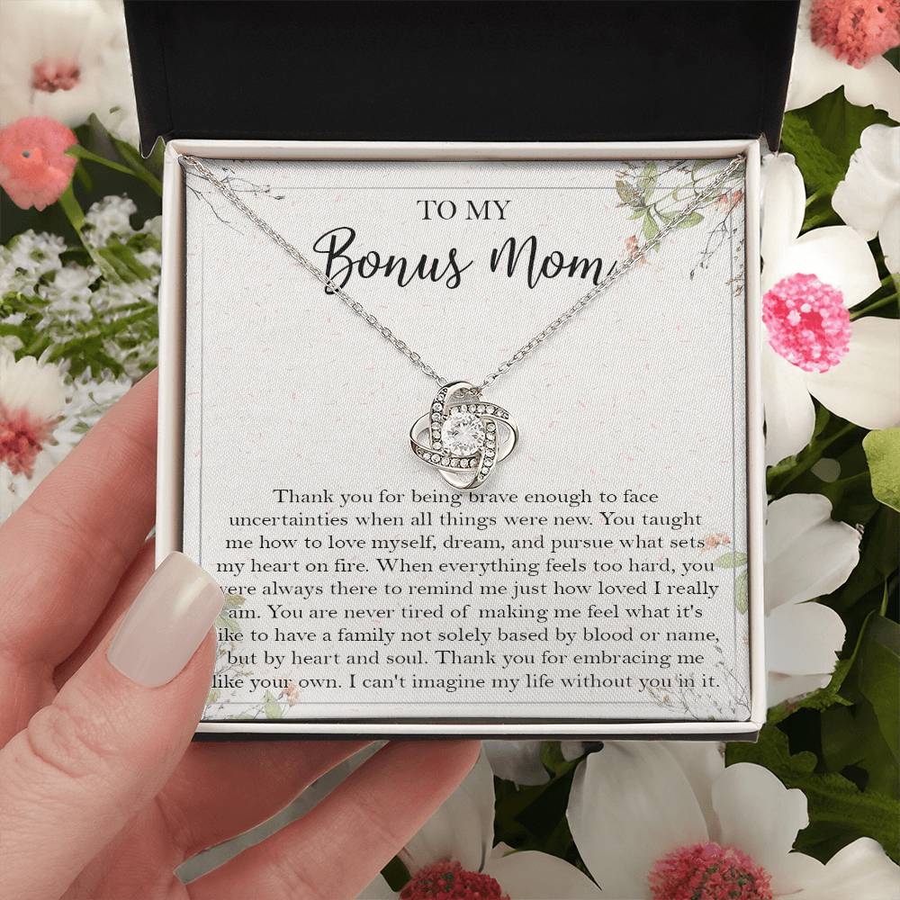 To My Bonus Mom Necklace Gift Bonus Mom Necklace Step Mom Gift For Birthday Unique Message Card From Daughter Son To S Love Knot Necklace