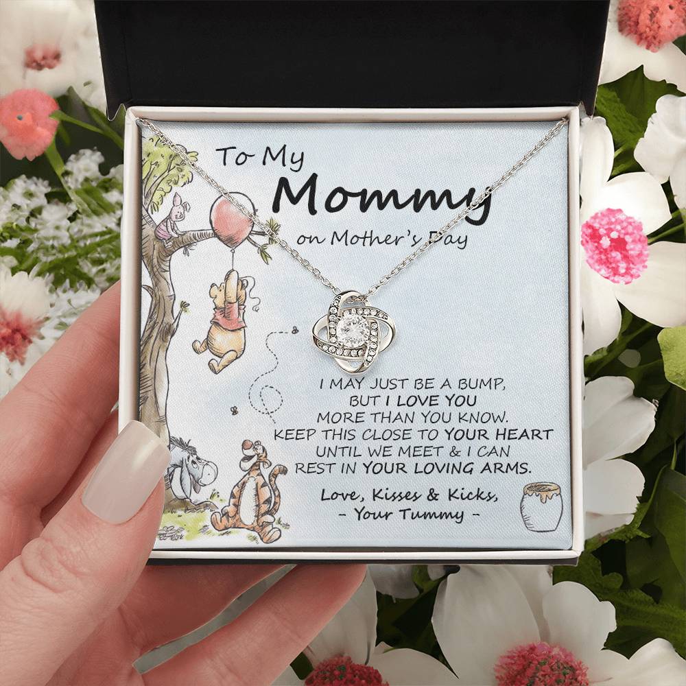 New Mommy Necklace New Mom Gift Mom To Be Winnie The Pooh Baby Shower Gift First Time Mom Pregnancy Gift Love Knot Necklace