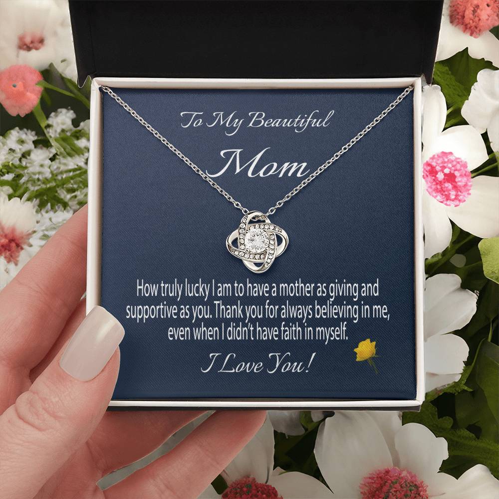 To My Beautiful Mom Gift Necklace Message Card Necklace For Mom Mom Birthday Gift Mother's Day Gift Necklace F Love Knot Necklace