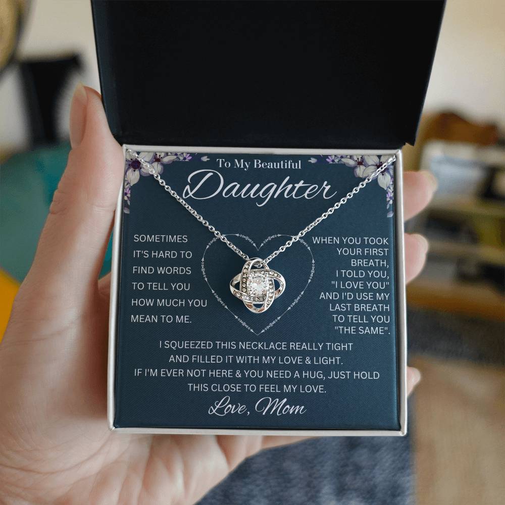 To My Daughter - I Love You, Love Mom Love Knot Necklace