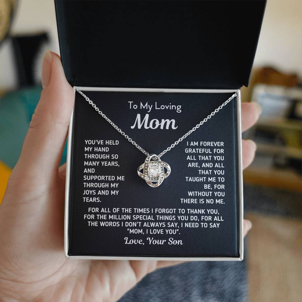 Gift For Mom From Son - Without You There Is No Me White Necklace Love Knot Necklace