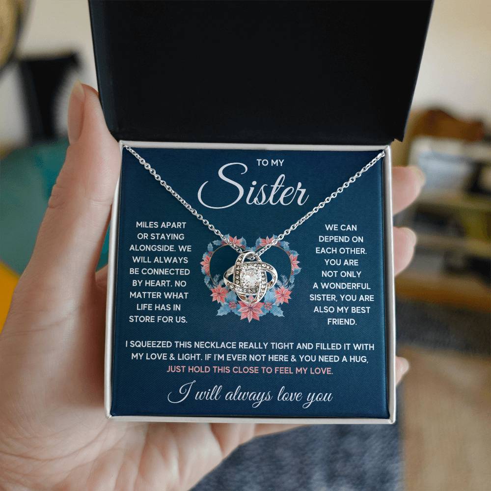To My Sister Squeezed Love Knot Necklace Gift Set Love Knot Necklace