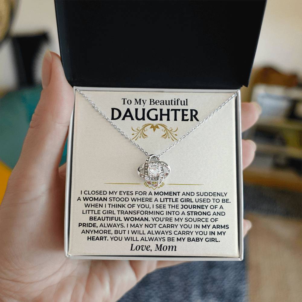 To My Beautiful Daughter - Mom - Love Knot Necklace