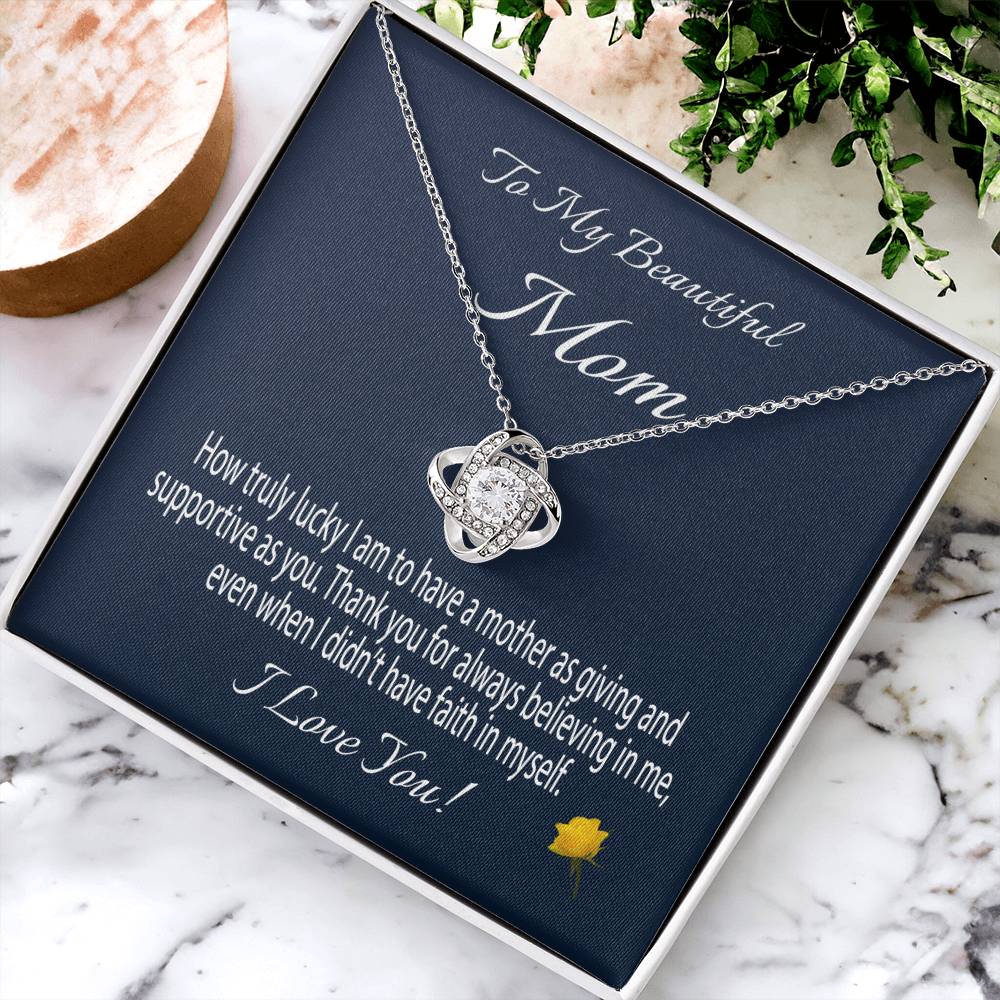 To My Beautiful Mom Gift Necklace Message Card Necklace For Mom Mom Birthday Gift Mother's Day Gift Necklace F Love Knot Necklace