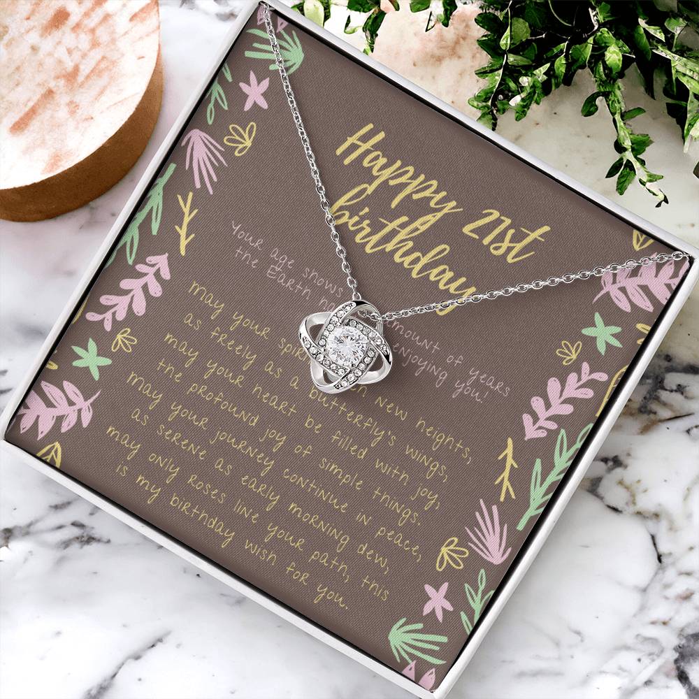 Happy 21St Birthday Necklace 21St Birthday Gift For Her 21St Birthday Gift For Women 21St Birthday Gift Necklace Happy Love Knot Necklace