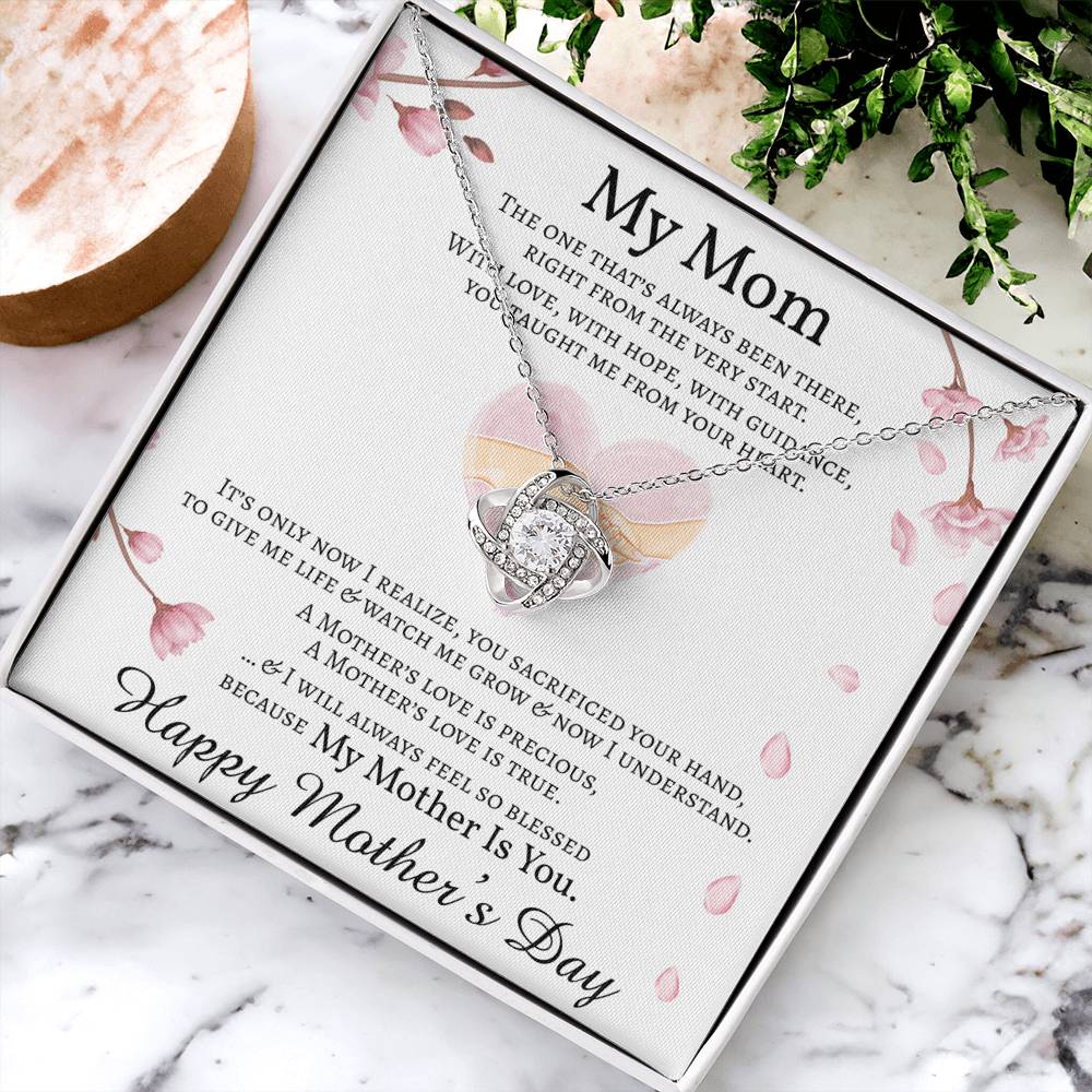 Mother's Day Message Card Necklace For Mom Love Knot Necklace For Mom Mom Gift From Daughter Mom Gift From Son Love Knot Necklace